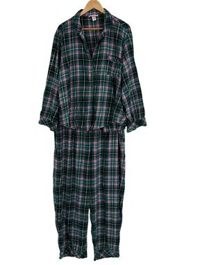 Victoria’s Secret Pajama Set Size 2X Plaid 2 Piece Women’s Button Up Flannel